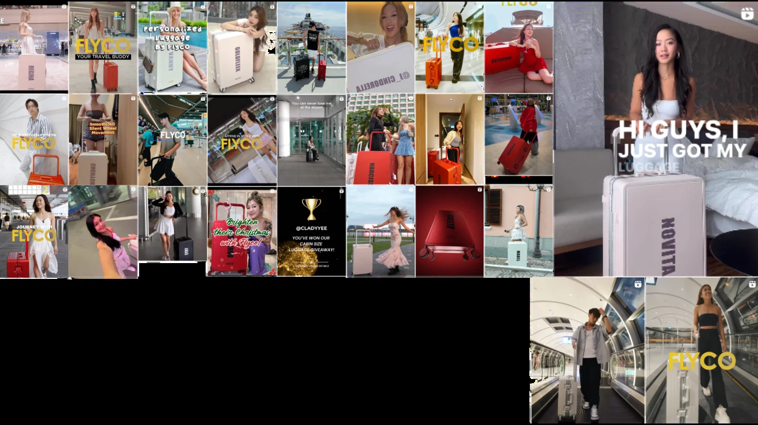 A grid of FLYCO creator content stills